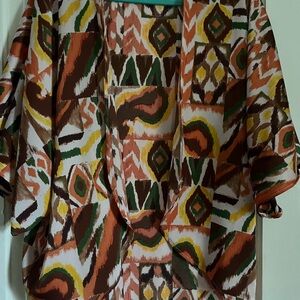 Boho Patchwork Print Kimono Top - Brown Multi